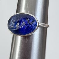 Antique Intaglio Blue Glass Oval Silver Ring - 12