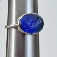 Antique Intaglio Blue Glass Oval Silver Ring - 13