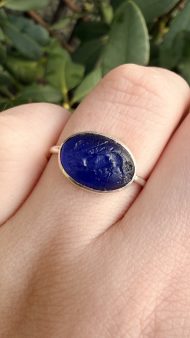 Antique Intaglio Blue Glass Oval Silver Ring - 14
