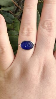 Antique Intaglio Blue Glass Oval Silver Ring - 15