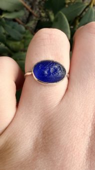 Antique Intaglio Blue Glass Oval Silver Ring - 16