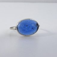 Antique Intaglio Blue Glass Oval Silver Ring - 2