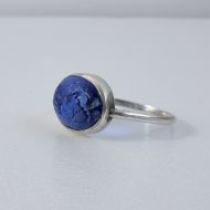 Antique Intaglio Blue Glass Oval Silver Ring - 3