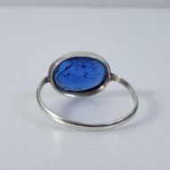 Antique Intaglio Blue Glass Oval Silver Ring - 5