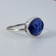 Antique Intaglio Blue Glass Oval Silver Ring - 7