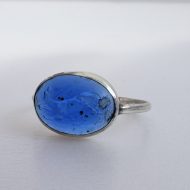 Antique Intaglio Blue Glass Oval Silver Ring - 8