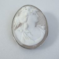 Antique Victorian Silver Shell Cameo Brooch Oval - 4