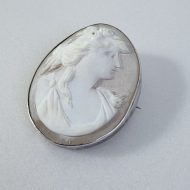 Antique Victorian Silver Shell Cameo Brooch Oval - 9