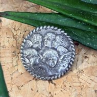 Antique Victorian Cherub Sterling Silver Angel Brooch Round Hallmarked