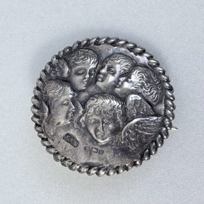 Antique Victorian Cherub Sterling Silver Angel Brooch Round Hallmarked - 2