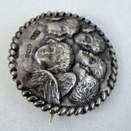 Antique Victorian Cherub Sterling Silver Angel Brooch Round Hallmarked - 3