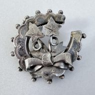 Antique Victorian Sterling Silver Horseshoe Sweetheart Ivy Bow Brooch Chester Hallmark - 6