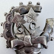 Antique Victorian Sterling Silver Horseshoe Sweetheart Ivy Bow Brooch Chester Hallmark - 7
