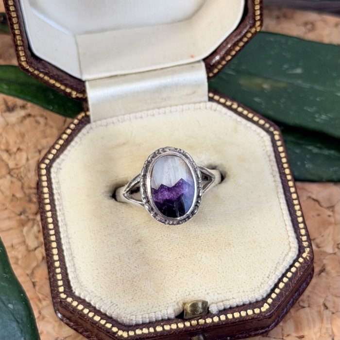 Vintage Sterling Silver Blue John Oval Ring