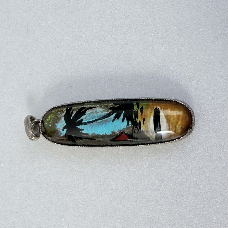 Sterling Silver Morpho Butterfly Wing Island Scene Charm Pendant Thomas Mott Antique - 2
