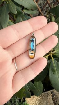 Sterling Silver Morpho Butterfly Wing Island Scene Charm Pendant Thomas Mott Antique - 7