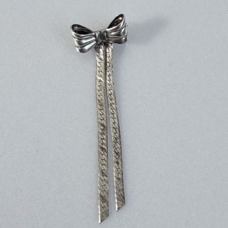 Vintage Italy Bow Brooch Cute Dangly Long 925 - 2