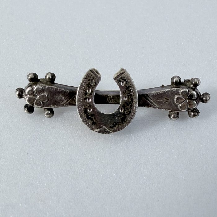 Antique Victorian Sterling Silver Horseshoe Sweetheart Lucky Clover Brooch Chester Hallmark - 2