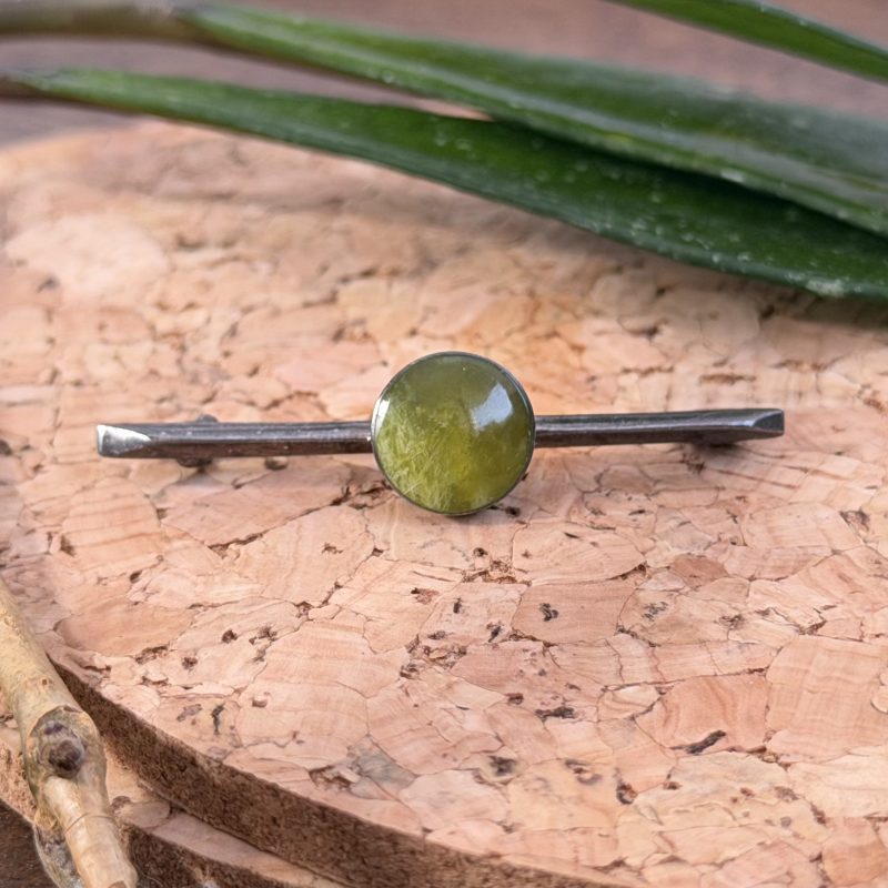 Vintage Sterling Silver Connemara Bar Brooch Green Stone