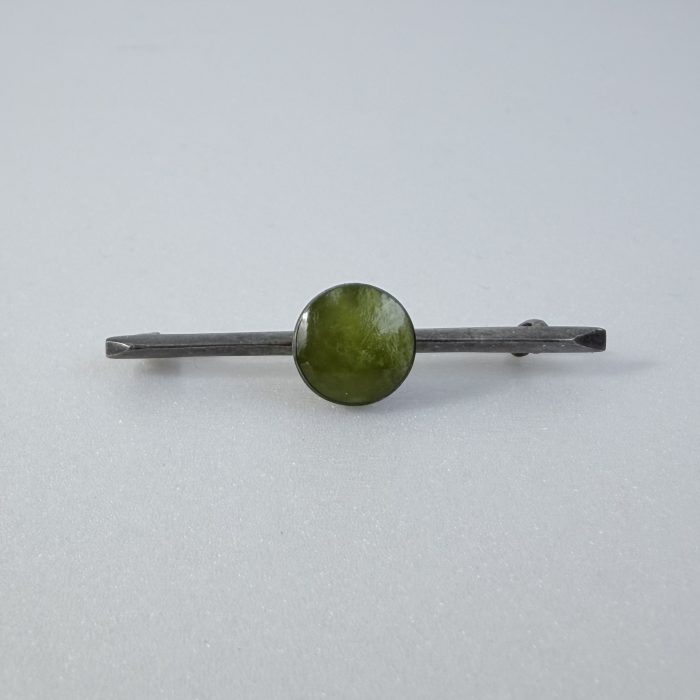Vintage Sterling Silver Connemara Bar Brooch Green Stone - 2