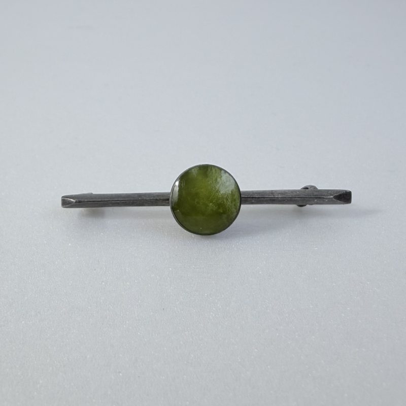 Vintage Sterling Silver Connemara Bar Brooch Green Stone - 2