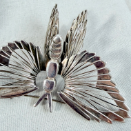 Vintage Taxco Mexico Sterling Silver Butterfly Brooch Large Heavy Modernist Pin - 9