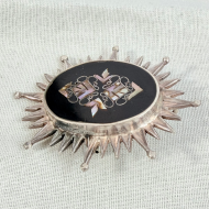 Vintage Mexico Abalone Shell Inlaid Sterling Silver Oval Sunburst Brooch Pendant - 10