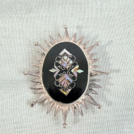 Vintage Mexico Abalone Shell Inlaid Sterling Silver Oval Sunburst Brooch Pendant - 13