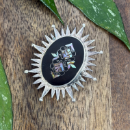 Vintage Mexico Abalone Shell Inlaid Sterling Silver Oval Sunburst Brooch Pendant