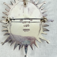 Vintage Mexico Abalone Shell Inlaid Sterling Silver Oval Sunburst Brooch Pendant - 7