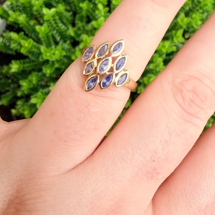 Vintage 9ct Yellow Gold Marquise Tanzanite Ring Hallmarked - 2