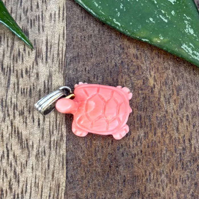 Vintage Coral Turtle Pendant Carved Charm