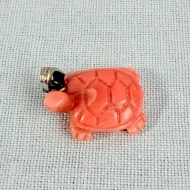 Vintage Coral Turtle Pendant Carved Charm - 5