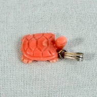Vintage Coral Turtle Pendant Carved Charm - 7