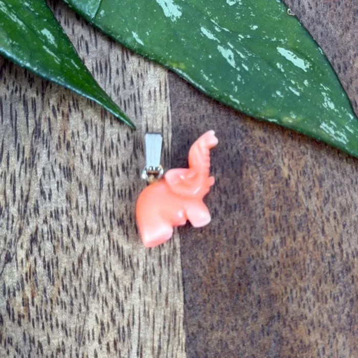Vintage Coral Elephant Pendant Carved Charm