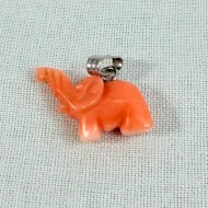 Vintage Coral Elephant Pendant Carved Charm - 4