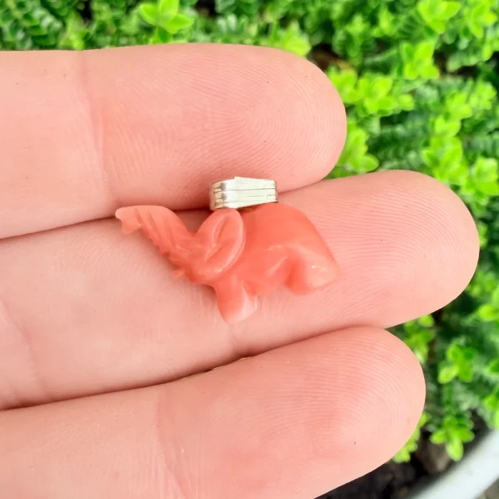 Vintage Coral Elephant Pendant Carved Charm - 2