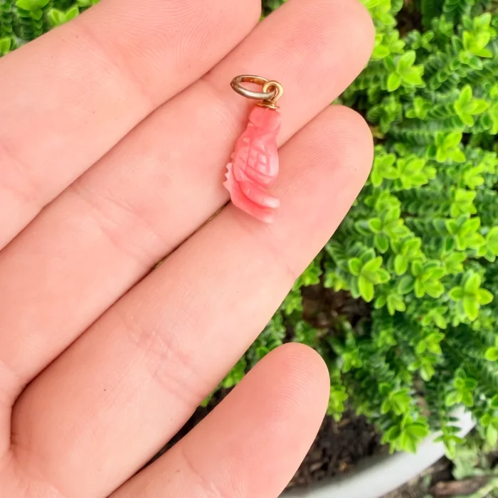 Vintage Coral Bird Pendant Carved Charm Parrot - 2