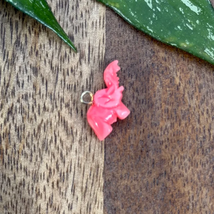 Vintage Coral Carved Elephant Pendant Charm