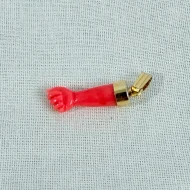 Vintage Coral Mano Figa Fist Hand Pendant Carved Charm - 3