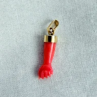 Vintage Coral Mano Figa Fist Hand Pendant Carved Charm - 4