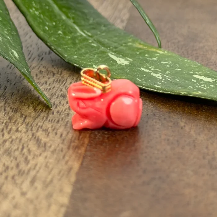 Vintage Coral Carved Rabbit Charm Pendant