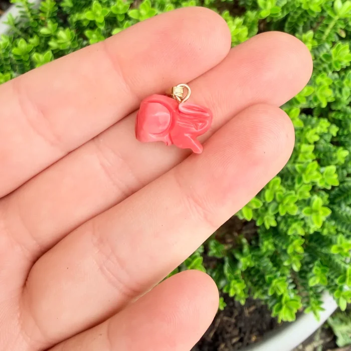 Vintage Coral Carved Rabbit Charm Pendant - 2