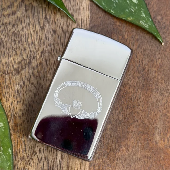Zippo Slim Lighter Irish Claddagh Friendship Ring Etching