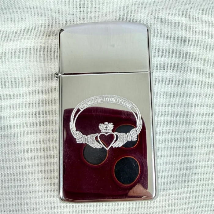 Zippo Slim Lighter Irish Claddagh Friendship Ring Etching - 2