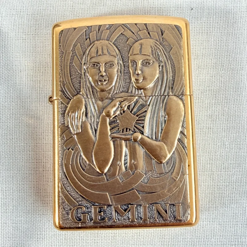 Vintage Brass Zippo Gemini Lighter 1999 Zodiac - 2