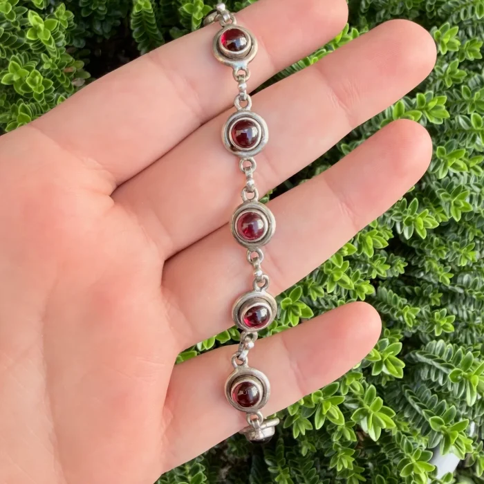Vintage Sterling Silver Tourmaline Fancy Cabachon Bracelet - 2