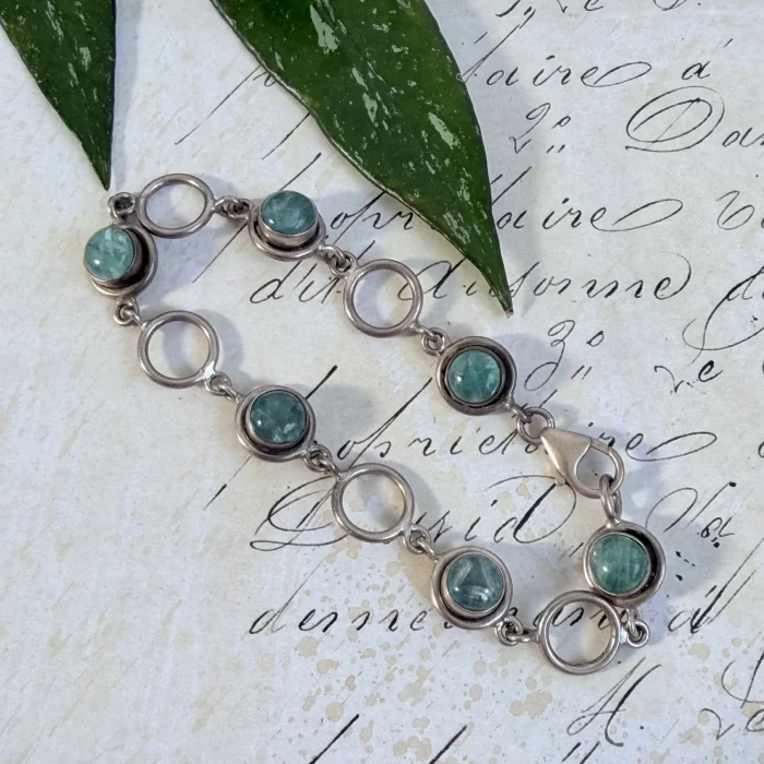 Vintage Sterling Silver Blue Gemstone Fancy Cabochon Bracelet