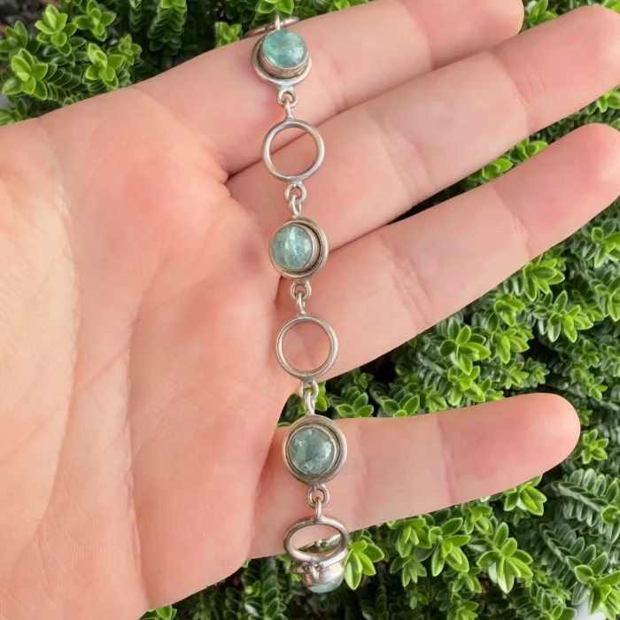 Vintage Sterling Silver Blue Gemstone Fancy Cabochon Bracelet - 2