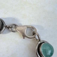 Vintage Sterling Silver Blue Gemstone Fancy Cabochon Bracelet - 7